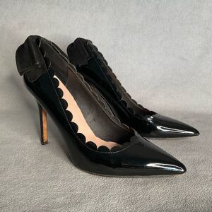 Kate Spade Pointed Heels Maxine Black Patent Leather Scallops Bows Stilettos 10M